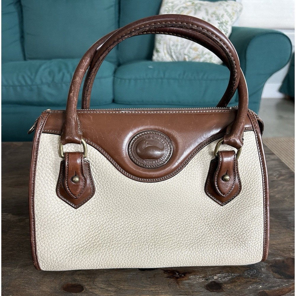 Dooney & Bourke Rare Vintage AWL Satchel Handbag in Bone & Burnt Cedar